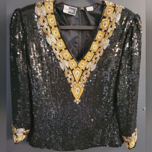 Vtg Sequin silk blouse